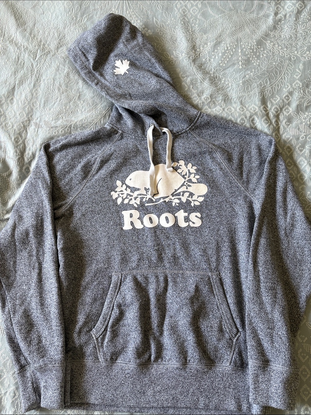 Roots Grey Heather Hoodie with White Logo
